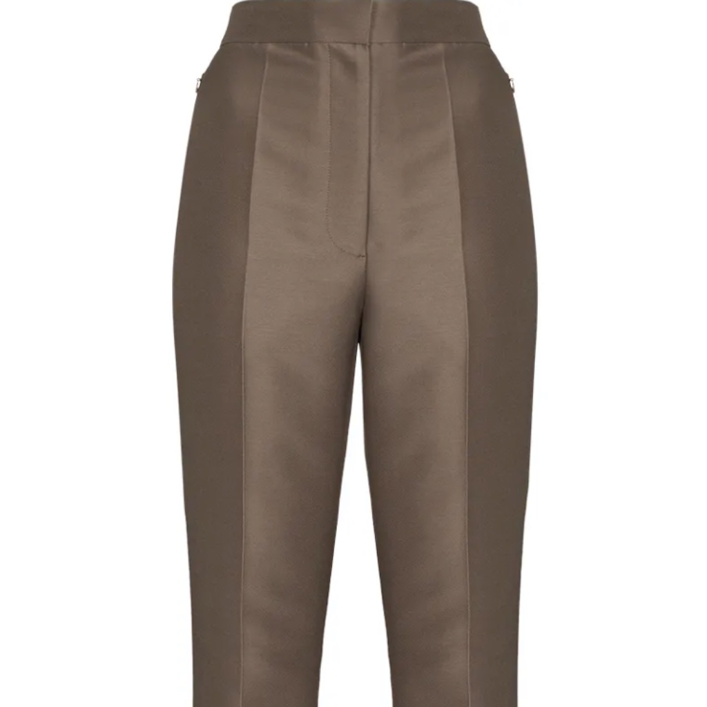 Low Classic Women's Flat Front Wool/Silk Blend Trousers High-Rise Slim Fit S